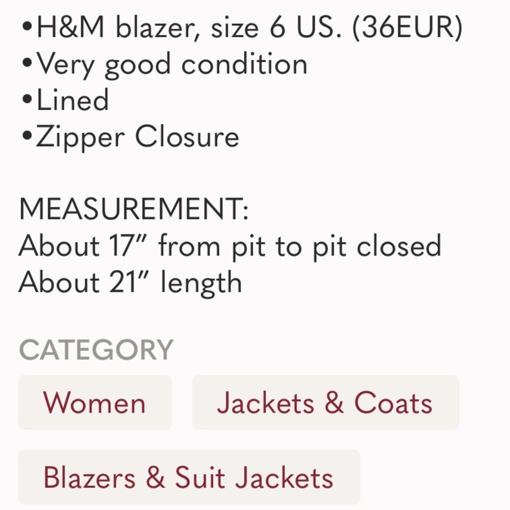 EUC H&M Blazer in Size 6 - Picture 7 of 12